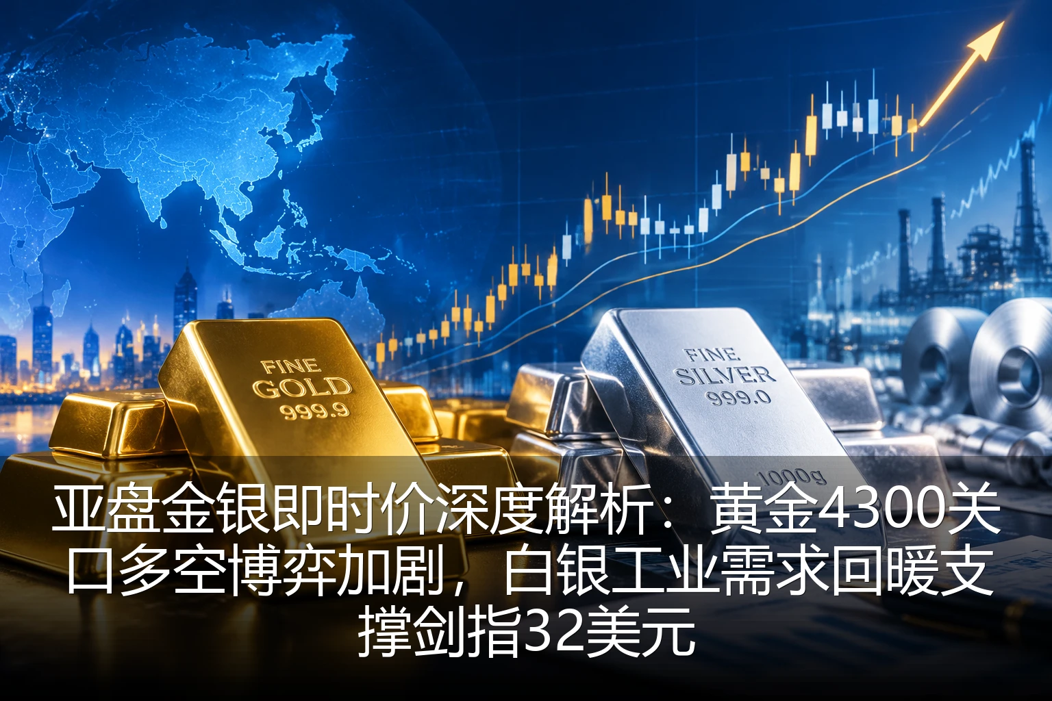 亚盘金银即时价深度解析：黄金4300关口多空博弈加剧，白银工业需求回暖支撑剑指32美元