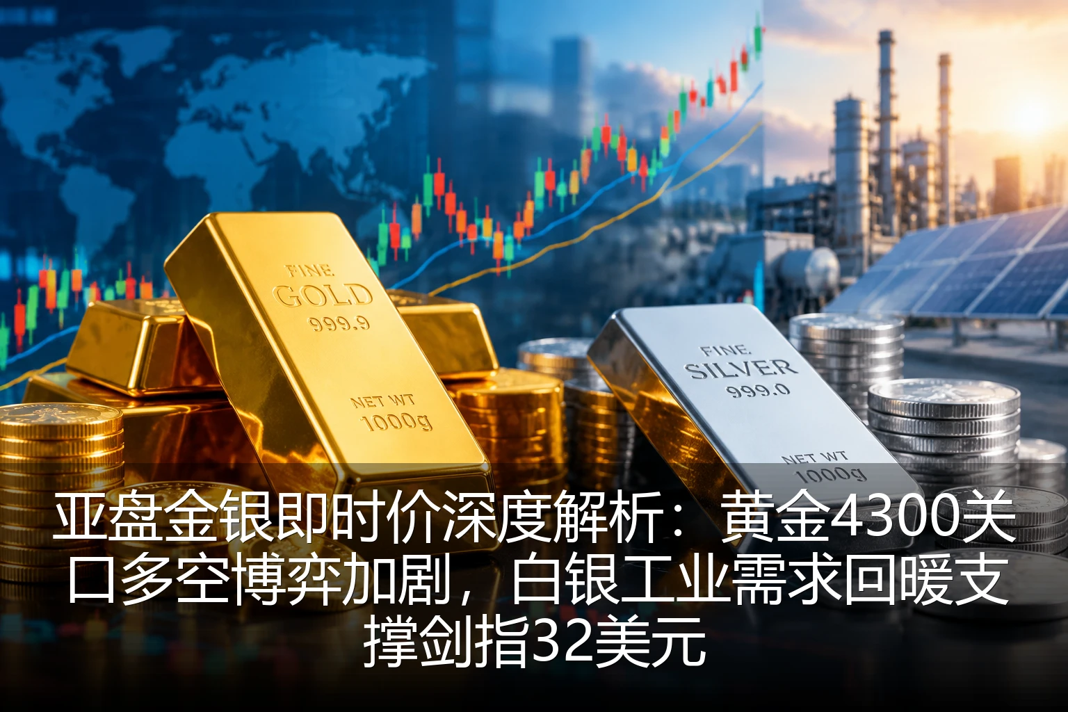 亚盘金银即时价深度解析：黄金4300关口多空博弈加剧，白银工业需求回暖支撑剑指32美元